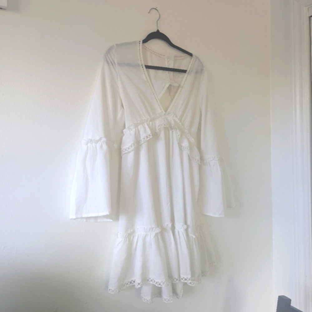ASOS White Flowy Ruffle Lace Dress